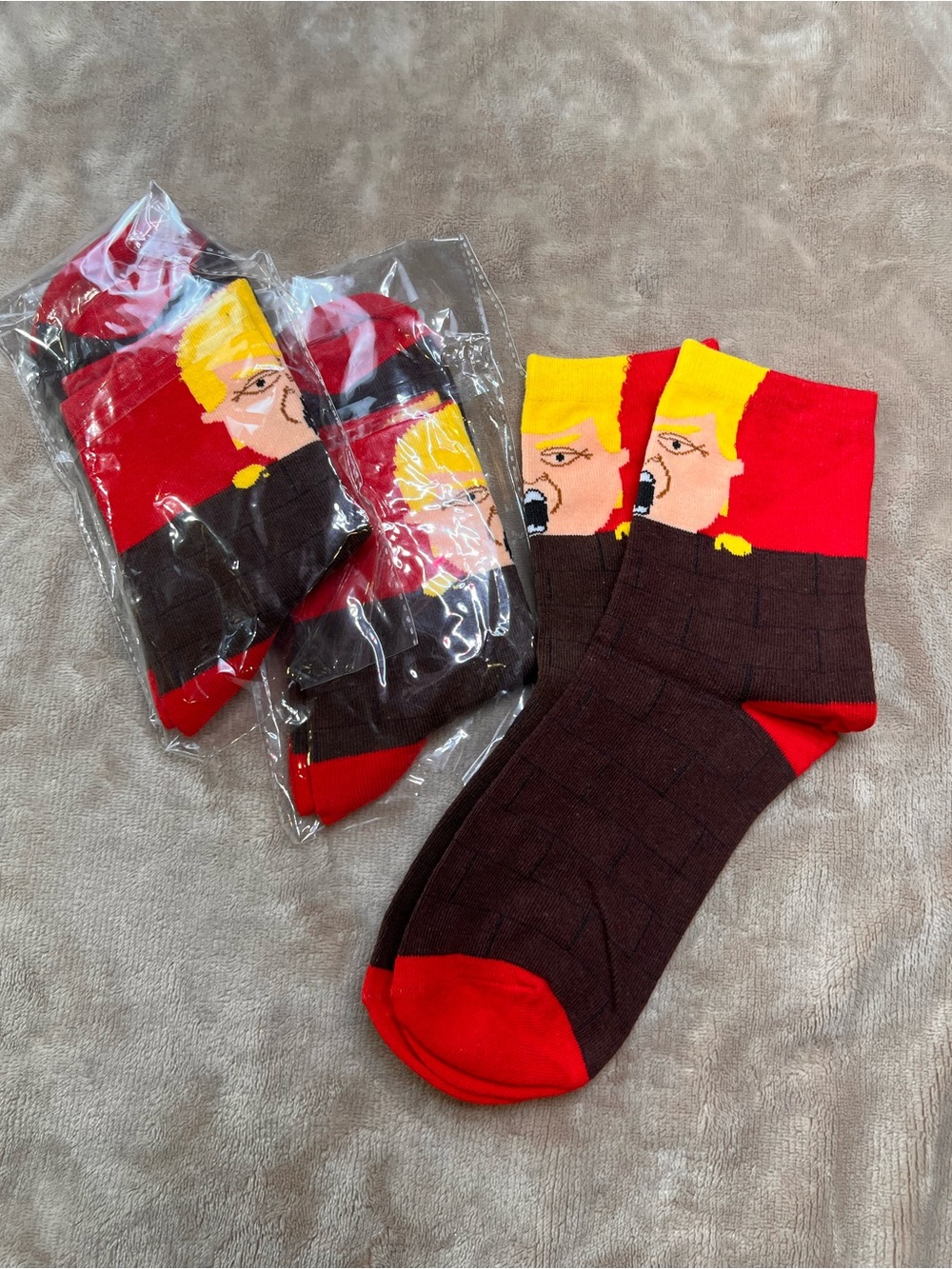 3 Pairs of Donald Trump Red and Brown Novelty Crew Socks